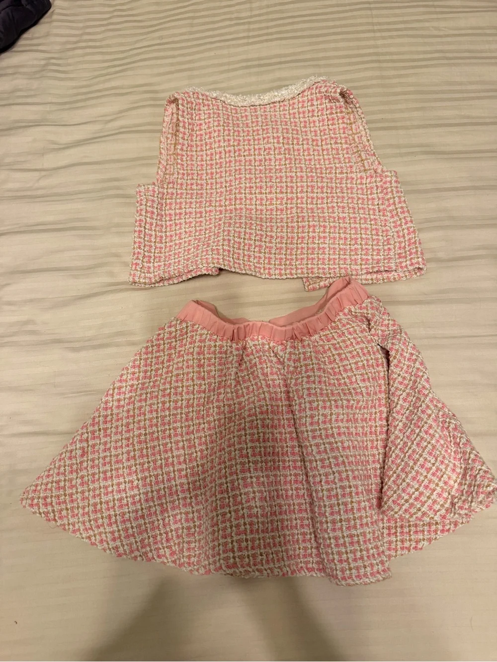 Pink Tweed Girls Matching Vest & Skirt Set